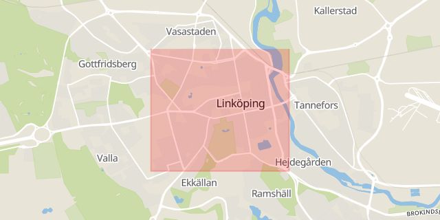 Karta som med röd fyrkant ramar in Innerstaden, Linköping, Östergötlands län
