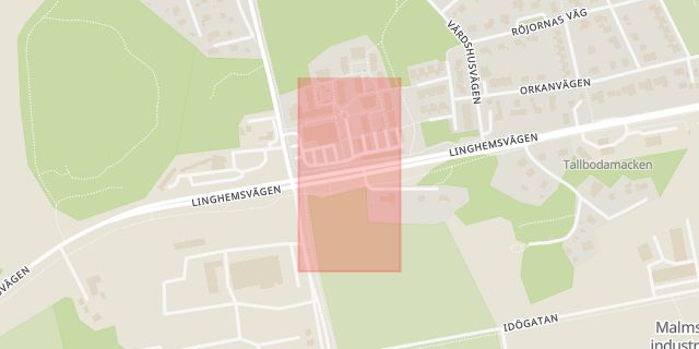 Karta som med röd fyrkant ramar in Tallboda Centrum, Linköping, Östergötlands län