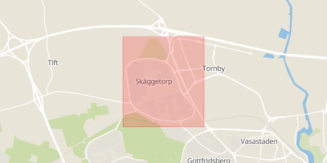 Karta som med röd fyrkant ramar in Skäggetorp, Läge I, Linköping, Östergötlands län