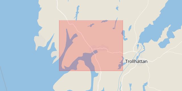 Karta som med röd fyrkant ramar in Trollhättan, Uddevalla, Västra Götalands län