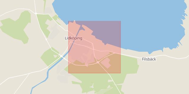 Karta som med röd fyrkant ramar in Gamla Staden, Lidköping, Västra Götalands län