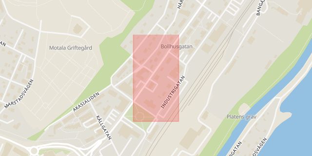 Karta som med röd fyrkant ramar in Ringgatan, Östermalmsgatan, Motala, Östergötlands län
