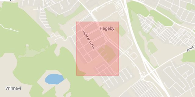 Karta som med röd fyrkant ramar in Muraregatan, Hageby, Norrköping, Östergötlands län