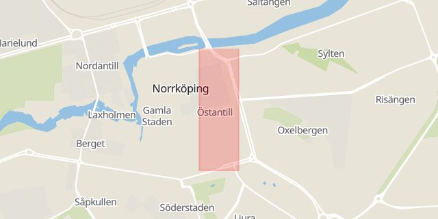 Karta som med röd fyrkant ramar in Skepparegatan, Norrköping, Östergötlands län