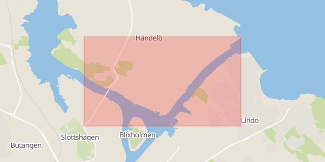 Karta som med röd fyrkant ramar in Hanholmsvägen, Norrköping, Östergötlands län