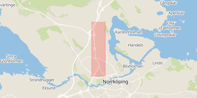 Karta som med röd fyrkant ramar in Stockholmsvägen, Norrköping, Östergötlands län