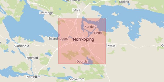 Karta som med röd fyrkant ramar in Delta, Norrköping, Östergötlands län