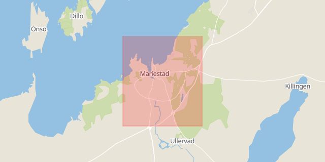 Karta som med röd fyrkant ramar in Gamla Staden, Mariestad, Västra Götalands län