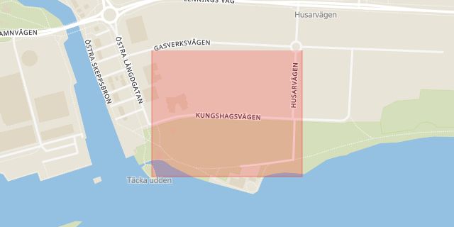 Karta som med röd fyrkant ramar in Kungshagsvägen, Nyköping, Södermanlands län