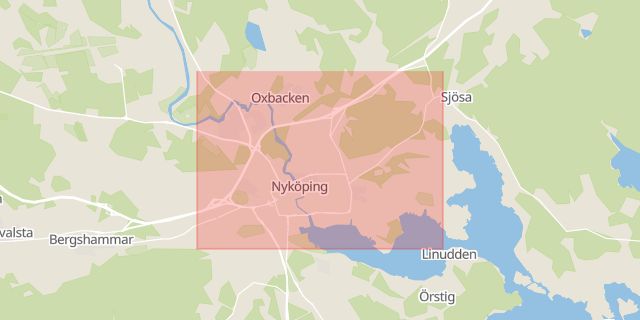 Karta som med röd fyrkant ramar in Södermanland, Nyköpings Kommun, Nyköping, Södermanlands län