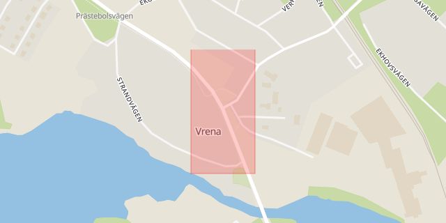 Karta som med röd fyrkant ramar in Stockholm, Vrena, Nyköping, Södermanlands län