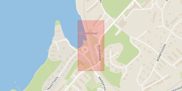 Karta som med röd fyrkant ramar in Gröndalsviken, Nynäshamn, Stockholms län