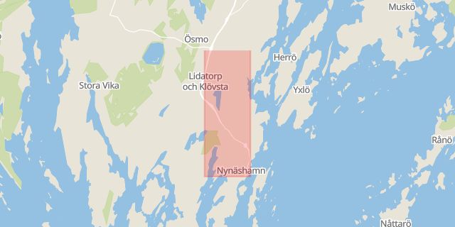 Karta som med röd fyrkant ramar in Nynäs, Nynäshamn, Stockholms län