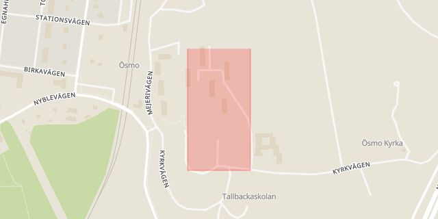Karta som med röd fyrkant ramar in Tallvägen, Nynäshamn, Stockholms län