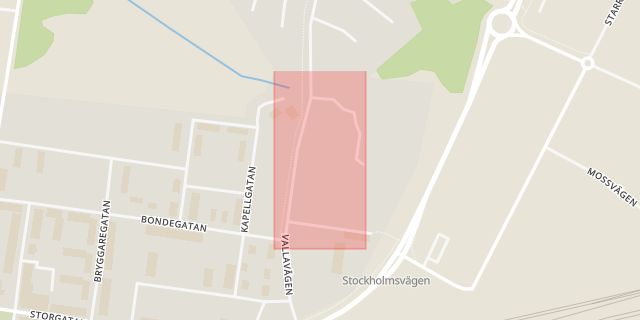 Karta som med röd fyrkant ramar in Östra Skolan, Katrineholm, Södermanlands län