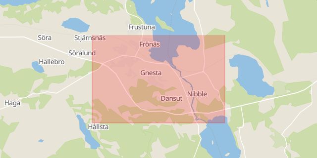 Karta som med röd fyrkant ramar in Strängnäs, Södermanland, Gnesta Kommun, Gnesta, Södermanlands län