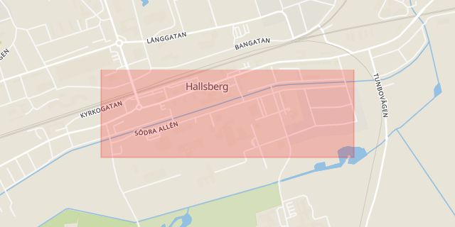 Karta som med röd fyrkant ramar in Södra Allén, Långängen, Hallsberg, Örebro län