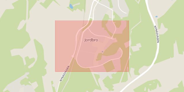 Karta som med röd fyrkant ramar in Jordbro, Nynäshamn, Haninge, Stockholms län