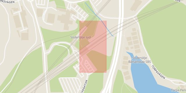 Karta som med röd fyrkant ramar in Södertälje Syd, Södertälje, Stockholms län
