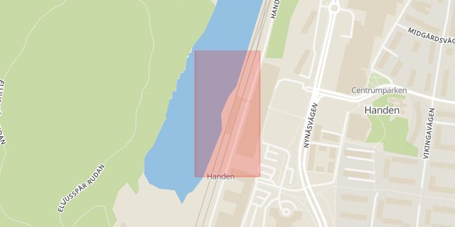 Karta som med röd fyrkant ramar in Stn Handen, Haninge, Stockholms län