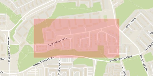 Karta som med röd fyrkant ramar in Vendelsömalm, Albatrossvägen, Haninge, Stockholms län