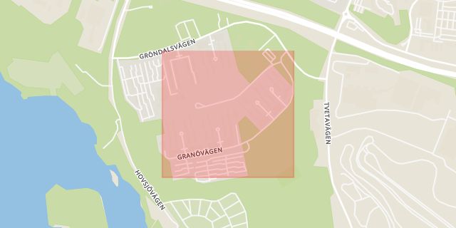 Karta som med röd fyrkant ramar in Granövägen, Södertälje, Stockholms län