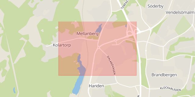 Karta som med röd fyrkant ramar in Haninge Kommun, Haninge, Östergötlands län