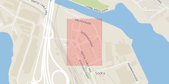 Karta som med röd fyrkant ramar in Hälsovägen, Södertälje, Stockholms län