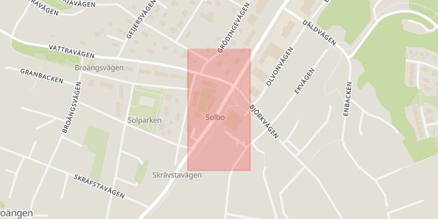 Karta som med röd fyrkant ramar in Uttran, Solbo, Botkyrka, Stockholms län