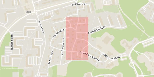 Karta som med röd fyrkant ramar in Blombacka, Södertälje, Stockholms län