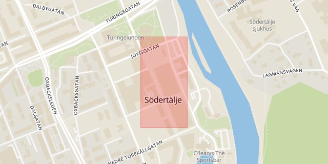 Karta som med röd fyrkant ramar in Storgatan, Södertälje Centrum, Södertälje, Stockholms län