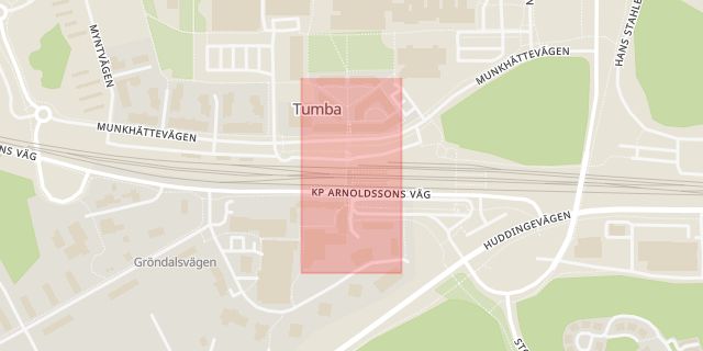 Karta som med röd fyrkant ramar in Tumba, Salem, Tumba Station, Botkyrka, Stockholms län