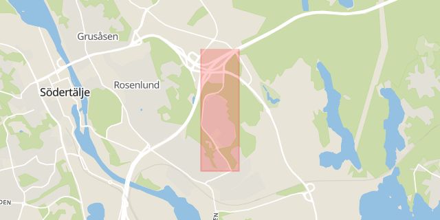 Karta som med röd fyrkant ramar in Fornhöjdsvägen, Södertälje, Stockholms län