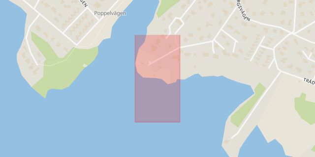 Karta som med röd fyrkant ramar in Kumlabadet, Tyresö, Stockholms län