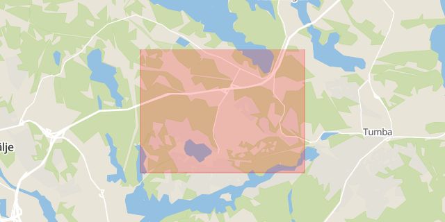 Karta som med röd fyrkant ramar in Salem, Tumba, Stockholms län