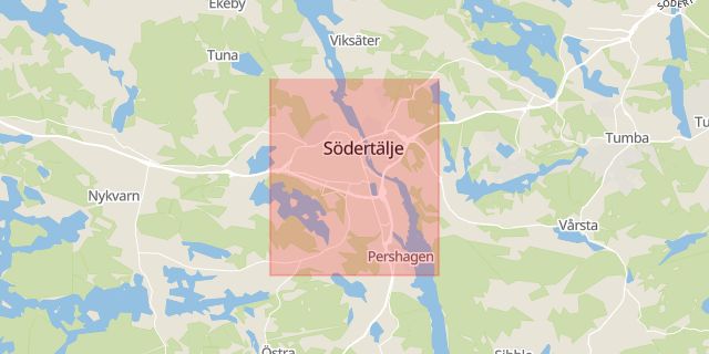 Karta som med röd fyrkant ramar in Genetaleden, Stormarknad, Södertälje, Stockholms län