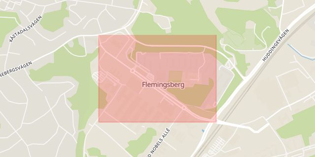 Karta som med röd fyrkant ramar in Flemingsberg, Hälsovägen, Huddinge, Stockholms län