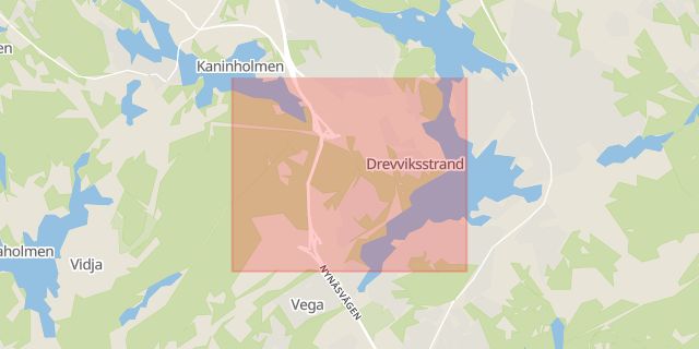 Karta som med röd fyrkant ramar in Skogås, Stockholm, Huddinge, Stockholms län