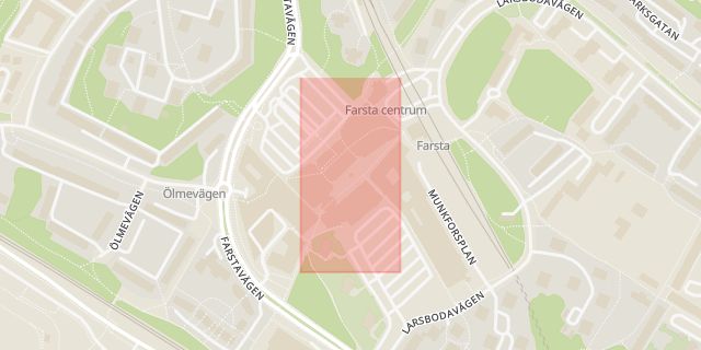 Karta som med röd fyrkant ramar in Farsta, Farsta Centrum, Färnebogatan, Stockholm, Stockholms län