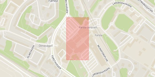 Karta som med röd fyrkant ramar in Farsta, Systembolaget, Stockholm, Stockholms län