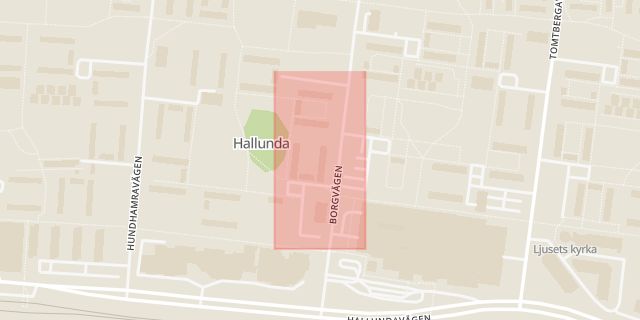 Karta som med röd fyrkant ramar in Hallunda, Norsborg, Botkyrka, Stockholms län