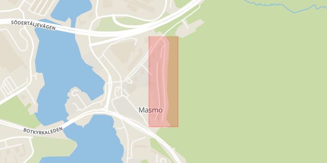 Karta som med röd fyrkant ramar in Vårby, Solhagavägen, Huddinge, Stockholms län