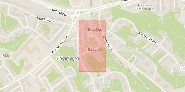 Karta som med röd fyrkant ramar in Sirapsvägen, Hökarängen, Stockholm, Stockholms län