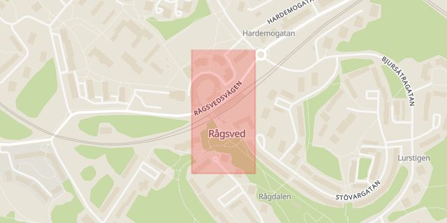 Karta som med röd fyrkant ramar in Rågsved, Rågsveds Centrum, Stockholm, Stockholms län