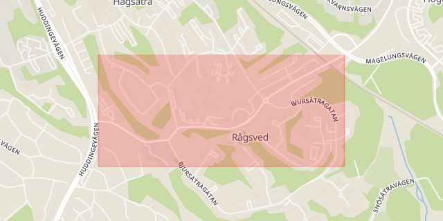 Karta som med röd fyrkant ramar in Rågsved, Rågsvedsvägen, Stockholm, Stockholms län