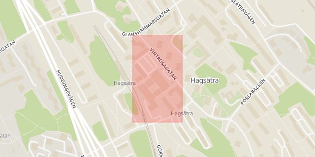 Karta som med röd fyrkant ramar in Hagsätra Torg, Stockholm, Stockholms län