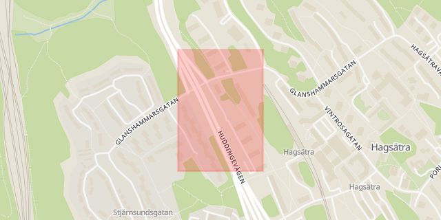 Karta som med röd fyrkant ramar in Pålsbodagränd, Hagsätra, Stockholm, Stockholms län