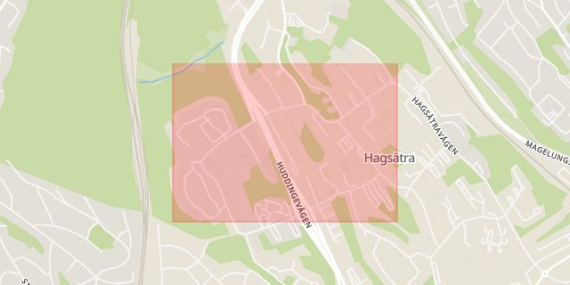Karta som med röd fyrkant ramar in Hagsätra, Glanshammarsgatan, Stockholm, Stockholms län