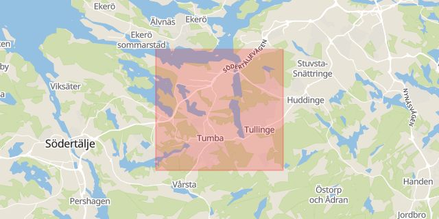 Karta som med röd fyrkant ramar in Stockholms Län, Botkyrka, Stockholms län