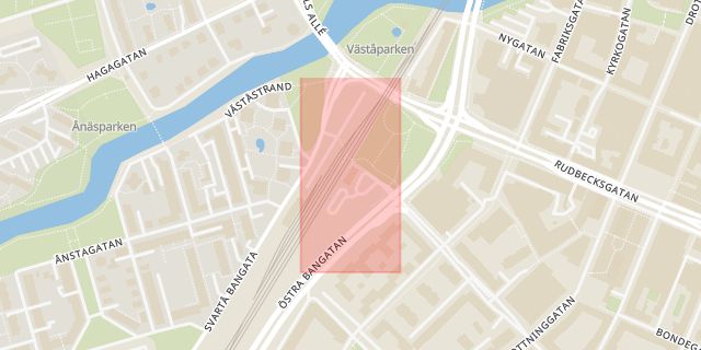 Karta som med röd fyrkant ramar in Kumla, Stockholm, Örebro Södra, Resecentrum, Örebro, Örebro län